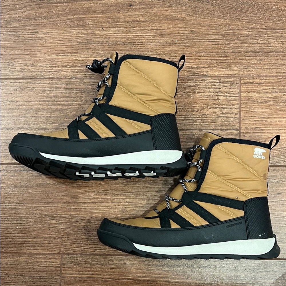 Youth Sorel Whitney II Black and Tan Snow Boots